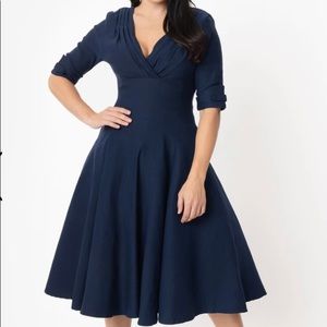Navy stretch unique vintage dress